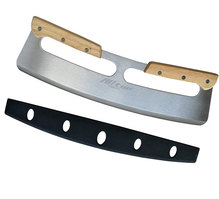 ALLTOP Pizza Cutter Rocker,Stainless Steel Blade Knife With Double Wooden Handle & Plastic Cover, Large Pizza Slicer/Chopper, Essential Kitchen Tool