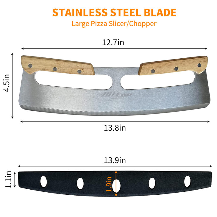 ALLTOP Pizza Cutter Rocker,Stainless Steel Blade Knife With Double Wooden Handle & Plastic Cover, Large Pizza Slicer/Chopper, Essential Kitchen Tool
