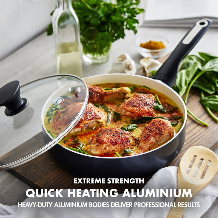 GreenPan Rio 16 Piece Cookware Pots and Pans Set, Hard Anodized Healthy Ceramic Nonstick PFAS-Free, Bakelite Handles, Frypans, Saucepan, Saute Pan, S