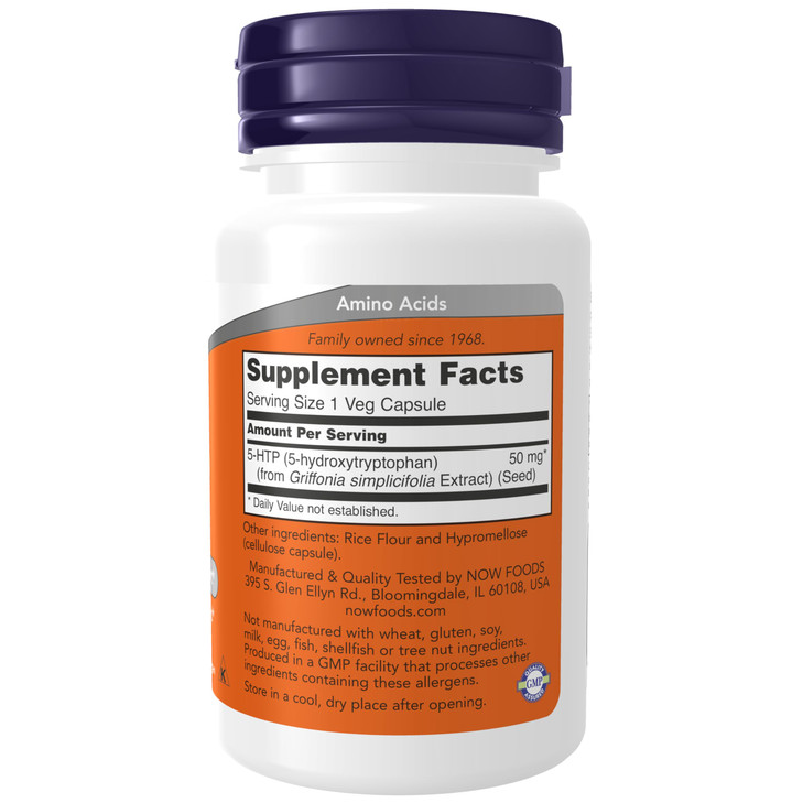 NOW Foods Supplements, 5-HTP (5-hydroxytryptophan) 50 mg, Neurotransmitter Support*, 30 Veg Capsules