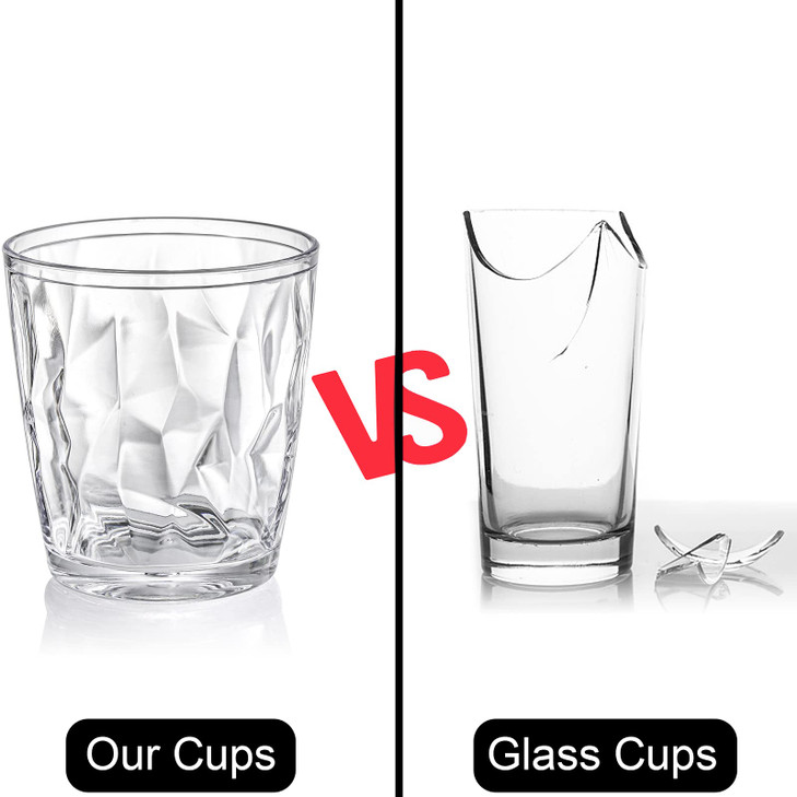 Hedume Set of 8 Plastic Water Tumblers, 4 Pack 17-ounce and 4 Pack 10-ounce Transparent Drinking Glasses, Clear Acrylic Reusable Juice Wine Cups Stac