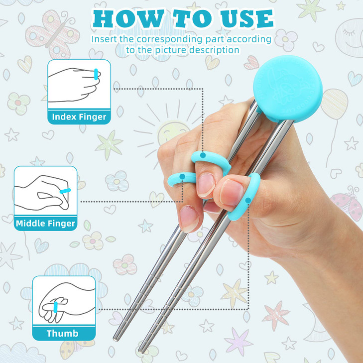 Patelai 2 Pairs Training Chopsticks for Kids, Children Learning Stainless Steel Reusable Metal Chopsticks Helper(Blue, Pink)