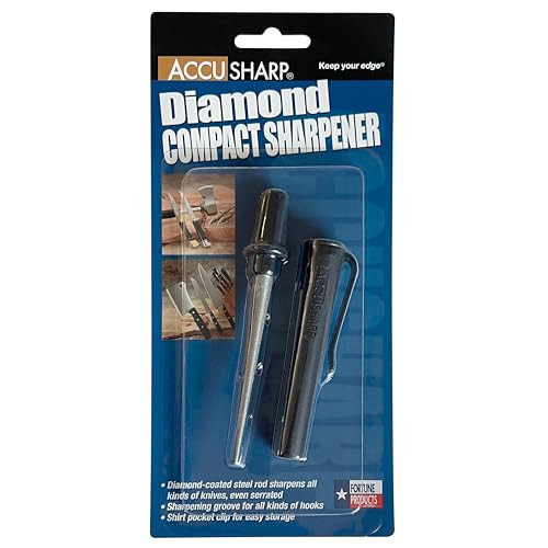 AccuSharp Diamond Compact Tapered Rod Sharpener, Portable Knife & Tool Sharpener for Serrated Blades, Fillet Knives & Fish Hooks, Knife Honing Steel
