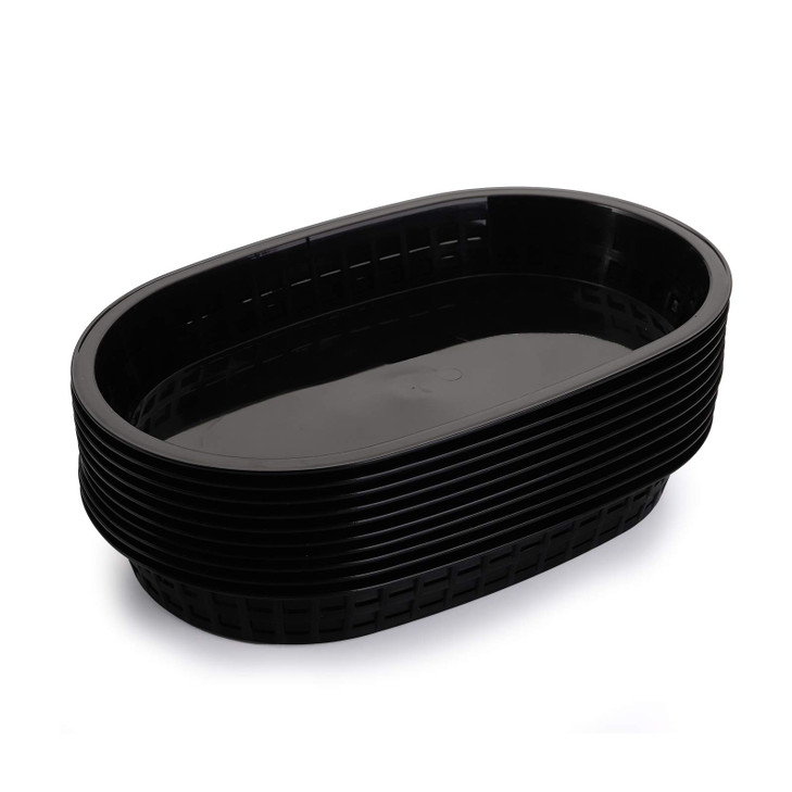Cedilis 40 Pack Fast Food Baskets, 10.5 x 7 Inch Black Plastic Baskets, Food Service Tray for Hot Dogs, Burgers, Sandwiches, Fries, Barbecues, Picnic