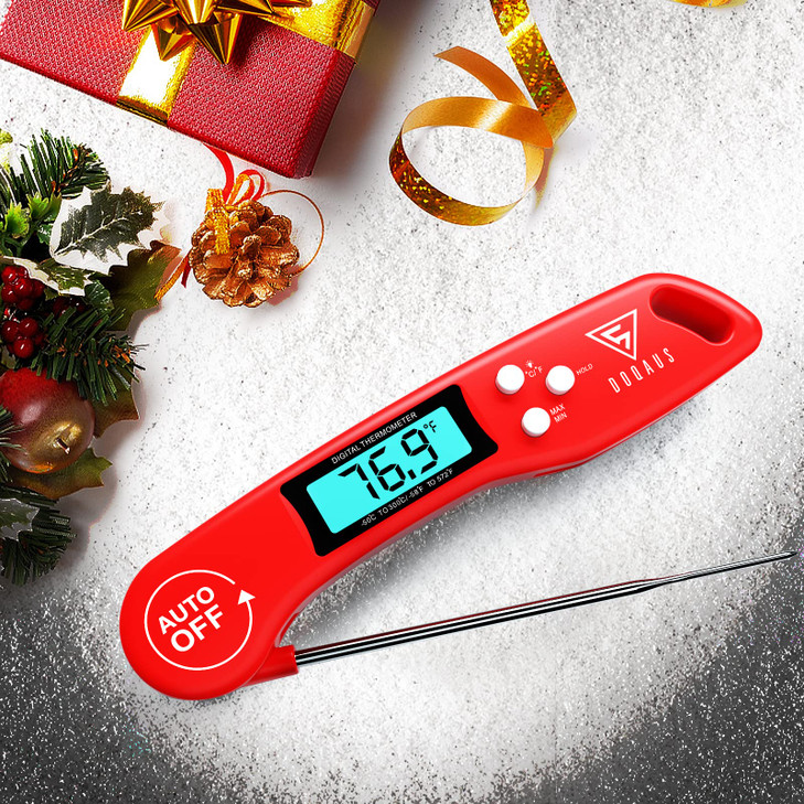 DOQAUS Digital Meat Thermometer, Instant Read Food Thermometer for Cooking with Backlit & Auto-Rotating Display, 4.6 Probe for Grilling, Baking, and