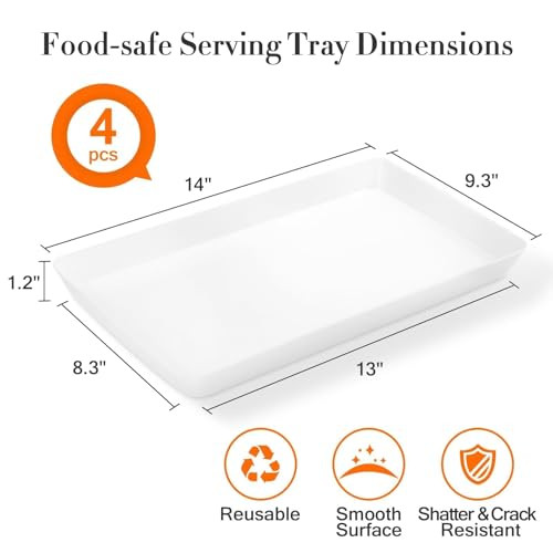 WOWBOX 4 pcs Serving Tray for Entertaining, Grilling BBQ Accessories, Serving Platters for Snacks, Fruit, Reusable Plastic Trays for Serving Food and