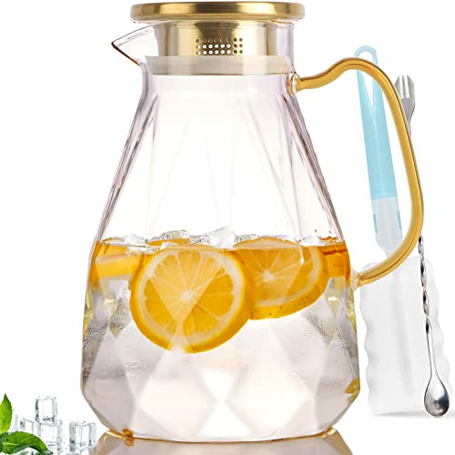 Yirilan Glass Pitcher, 2.2 Liter Water Pitcher With Lid,Iced Tea Pitcher for Fridge,Carafe With Lid, Glass Water Jug For Juice, Milk, Cold Or Hot Bev
