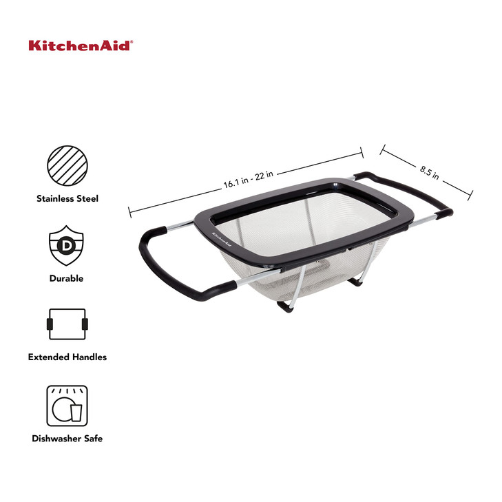 KitchenAid Expandable Stainless Steel Colander, Black