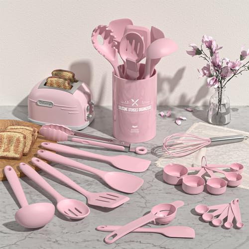 Umite Chef 22-Piece Silicone Cooking Utensils Set, Heat Resistant & Dishwasher Safe Kitchen Tools, Non-Scratch Spatula Set for Nonstick Cookware (Pin