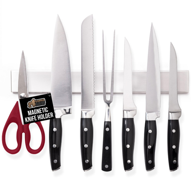 GORILLA GRIP Stainless Steel Magnetic Knife Holder for Wall, Magnet Bar for Knives, Tools, Supplies, Heavy Duty Metal Strip Holds Up to 6 lbs, Kitche