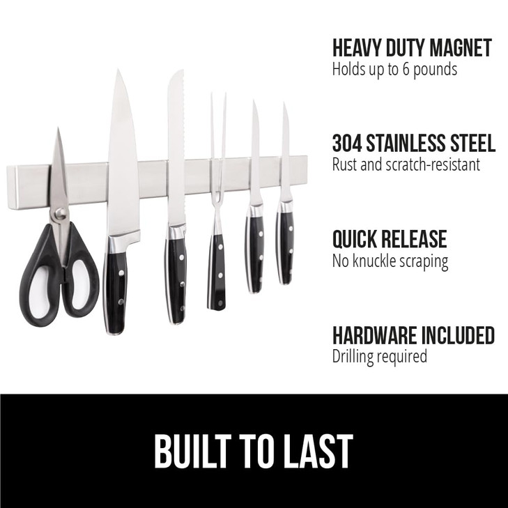 GORILLA GRIP Stainless Steel Magnetic Knife Holder for Wall, Magnet Bar for Knives, Tools, Supplies, Heavy Duty Metal Strip Holds Up to 6 lbs, Kitche