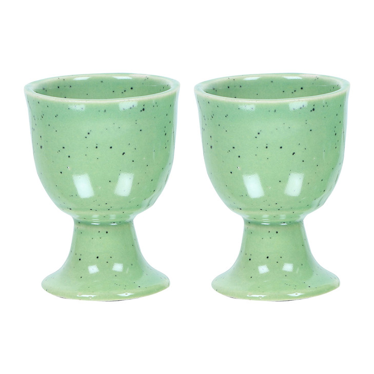 WHOLELIFEOBJECTS Soft Boiled Egg Holder | Ceramic Egg Cup Set | Ceramic Egg Holder Pottery Housewarming Gift Set of 2 (Green Mat)