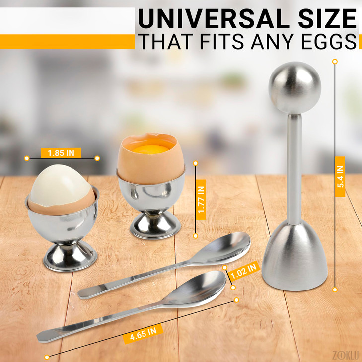 Egg Shell Opener Set  2 Pcs Egg Cups for Soft Boiled Eggs & Hard Boiled Eggs, 2 Pcs Spoons, Stainless Steel Build, Fits Most Shell Sizes  Ergonomic