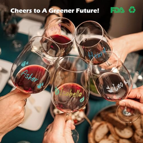 GAINWELL Metallic Wine Glass Markers 8Pcs, Non-Toxic, Food-Safe, Dishwasher-Safe, Wine Glass Marker Pens for Ceramic Plates, Parties & Weddings