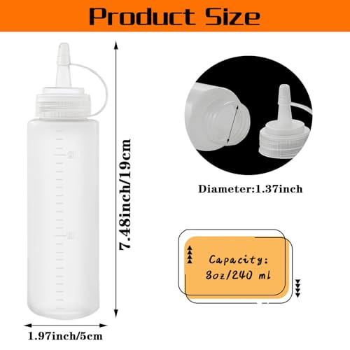 12 Pack 8 oz Plastic Squeeze Bottles Multipurpose Squirt Bottles for Ketchup,Condiments,BBQ Sauce,Dressing,Barbecue,Grilling,Crafts,Syrup and More