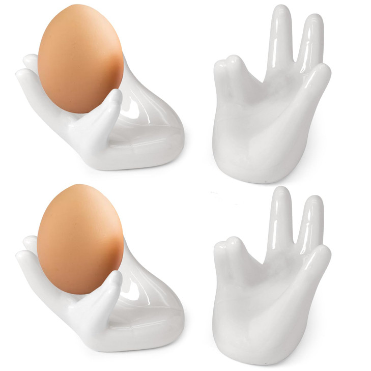 vibedor 4 Pcs Creative Ceramic Egg Stands, Porcelain Egg Holders Hand Shaped Egg Cups Holder for Hard Boiled Eggs in Living Room, Restaurant and Dini