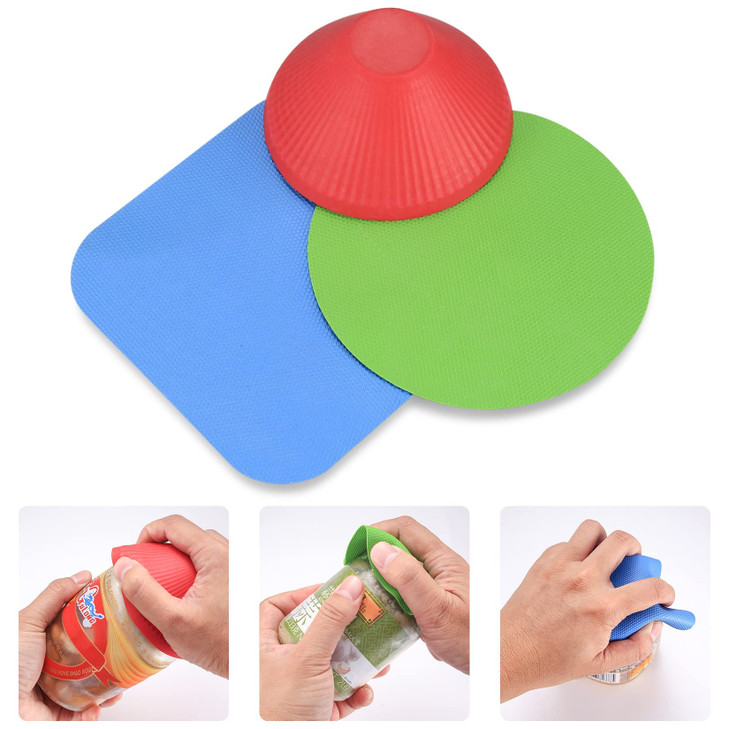 3 Pcs Rubber Jar Opener Gripper Pads, Multi Purpose Jar Bottle Can Lids Gripper Openers Reusable, for Seniors Weak Hands, Most Bottles, Used as Kitch