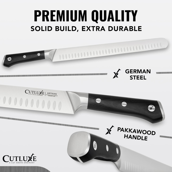 Cutluxe Brisket Knife  12" Carving & Slicing Knife for Meat & BBQ  Razor Sharp German Steel, Sheath Included, Ergonomic Full Tang Handle Design, Gr