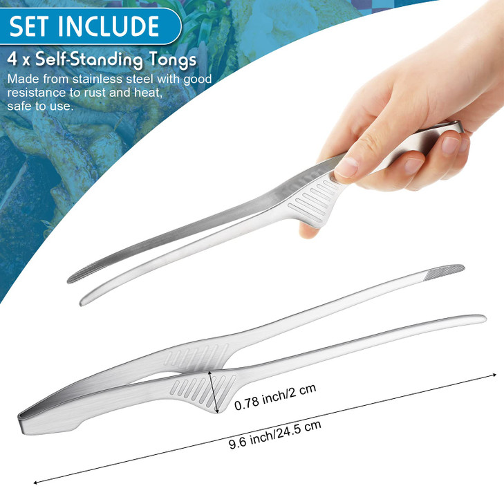 Patelai 4 Pieces Korean and Japanese BBQ Tongs Non Slip Cooking Utensils Stainless Steel Tongs for Serving Food, Salad, Camping, Barbecue, Buffet, Ov