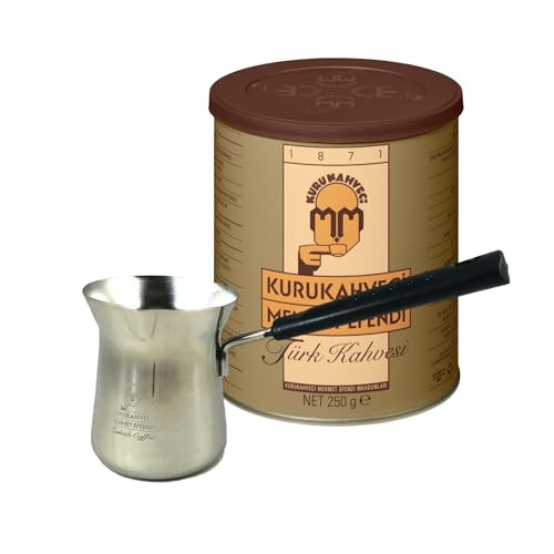 KURUKAHVECI MEHMET EFENDI Turkish Coffee, Cezve Set, Roasted Ground,Rich Aroma, Turkish Coffee Set, Original Taste Since 1871 (8.8 OZ / 250 Gr) with