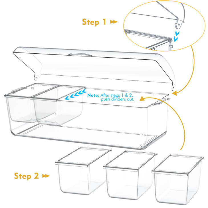 Condiment Tray with Stainless Steel 5 Spoons, 5 Forks and 1 Clip, Chilled Condiment Server, Condiment Server, Bar Garnish Holder on Ice, Bar Accessor