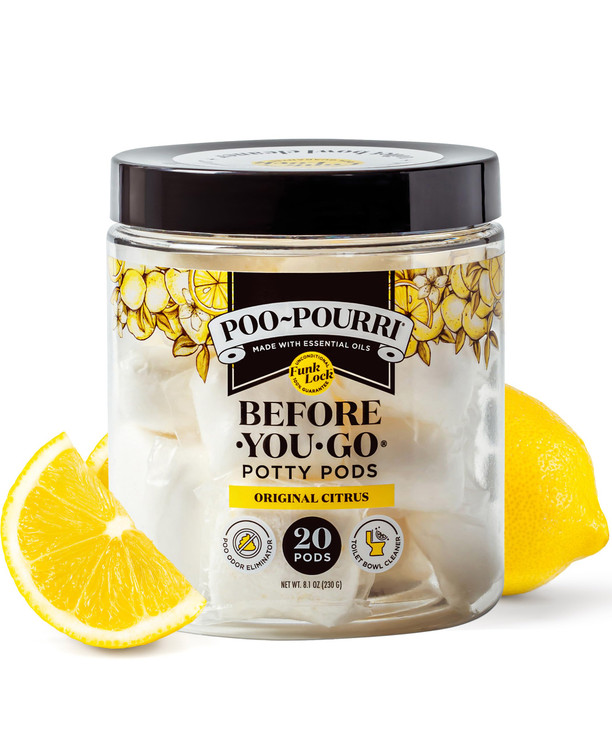 Poo-Pourri Before-You-Go 2-in-1 Toilet Potty Pods, Original Citrus, 20 Ct, Bathroom Odor Deodorizer and Toilet Cleaner with Essential Oils, Lemon, Be