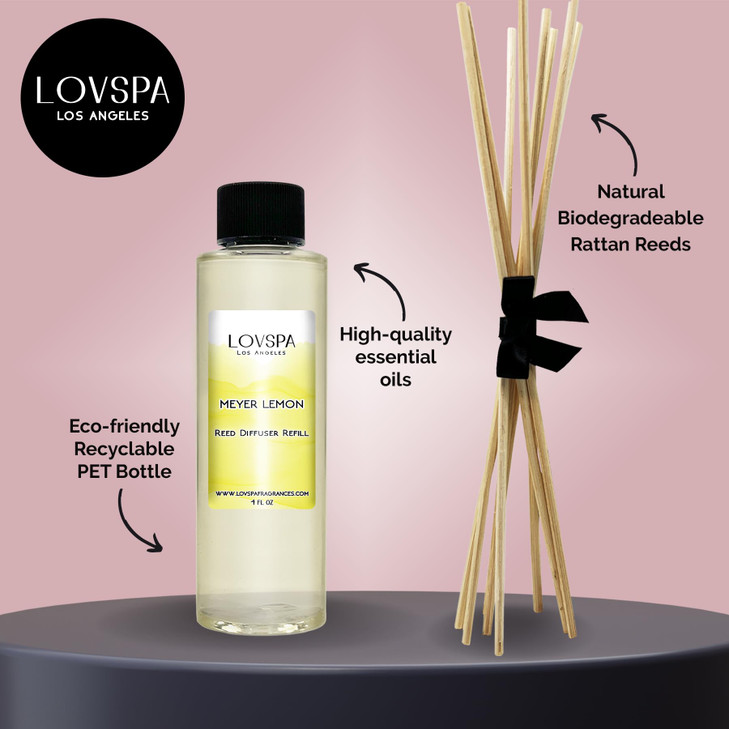 LOVSPA Meyer Lemon Diffuser Oil - Luxury Essential Oils for Diffuser Refill & Air Freshener Room Spray - Long-Lasting & Natural Home Fragrance, Scent