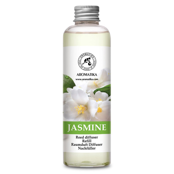 AROMATIKA Jasmine Essential Oil 200ml - Natural Reed Diffuser Refill for Long-Lasting Fragrance - Jasminum Officinale Oil - Air Freshener for Home, O