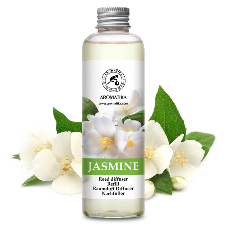 AROMATIKA Jasmine Essential Oil 200ml - Natural Reed Diffuser Refill for Long-Lasting Fragrance - Jasminum Officinale Oil - Air Freshener for Home, O