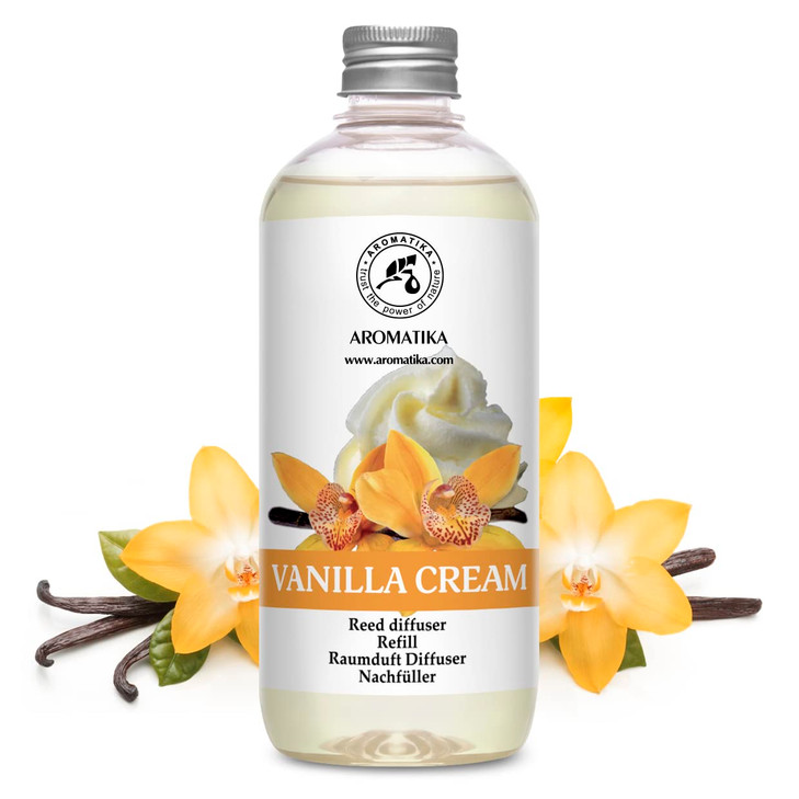Reed Diffuser Refill Vanilla Cream 17 Fl Oz - Fresh & Long Lasting Fragrance - Reed Diffuser Oil Refill for Aromatherapy - Home Fragrance - Office -