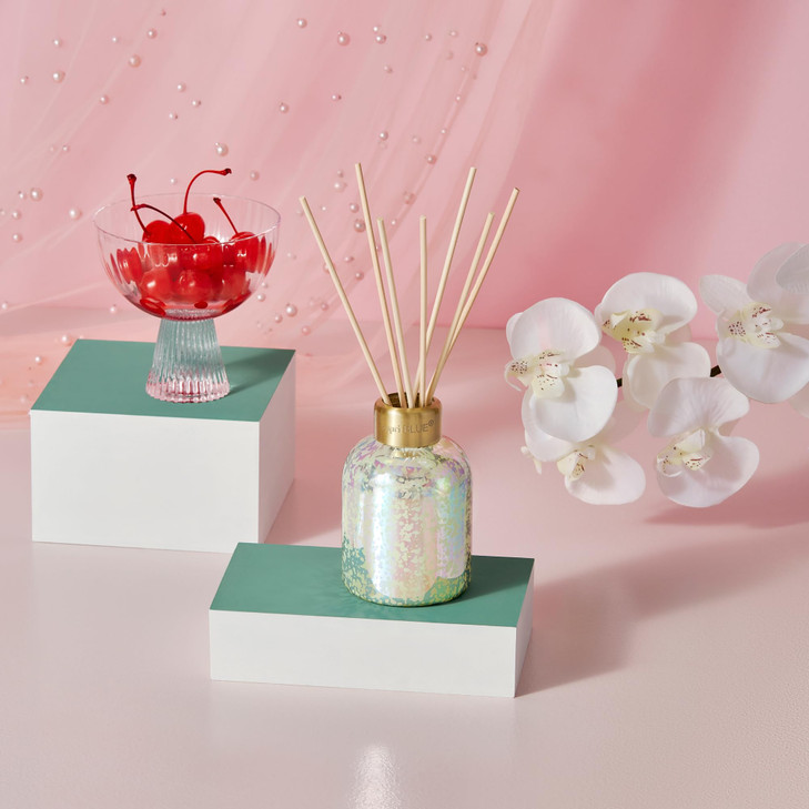 Capri Blue Reed Diffuser - Reed Diffuser Set Includes Scented Oil, Sticks, and Mercury Iridescent Glass Bottle - Home Decor Room Fresheners - Volcano