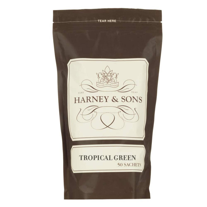 Harney & Sons Tropical Green Tea, Bancha Green Tea with Pineapple Flavors, 50ct sachet bag
