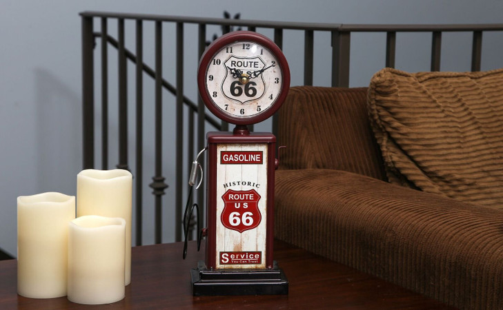 Lily's Home Old Fashioned Route 66 Gas Pump Mantle Clock, Silent-Non-Ticking with Quartz Movement, Makes an Ideal Gift for Antique Sign Collectors, B