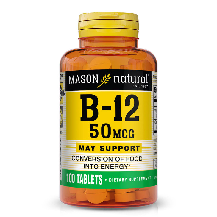 MASON NATURAL Vitamin B12 50 mcg with Calcium, 100-Day Supply, Dietary Supplement to Support Natural Energy Levels, 100 Tablets (Pack of 1)