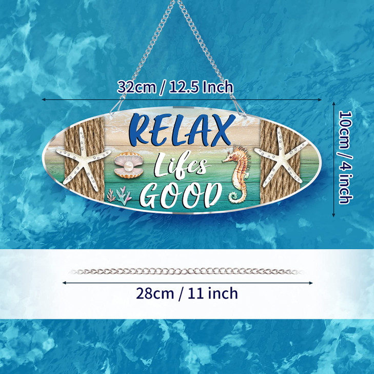 Hotop Beach Sign Decor Hanging Sea Decorations Starfish Wall Decoration Beach Plaque Door Wall Plaque Decor Sign with Seahorse and Scallop for Decora