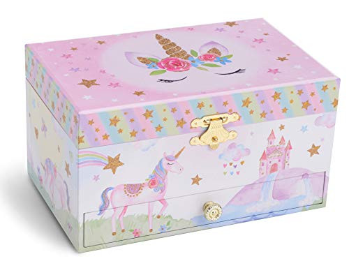 Jewelkeeper Jewelry Box for Girls with Drawer - Spinning Unicorn Doll to The Beautiful Dreamer Tune Music Box - Little Girls' Jewelry Set Includes Un