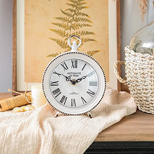 NIKKY HOME Vintage Table Clock with Handle, Shelf Desk Top Clock Battery Operated Rustic Design, Chic Home Decor for Fireplace Mantel, Desktop, Count