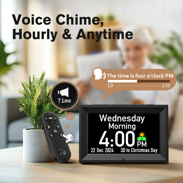GOLOZA 7'' Digital Dementia Clock, Talking Clock with 10 Volumes, 6 Display with 10 Color Modes, Auto Dimmable, Alarms & Birthday & Holiday Reminders