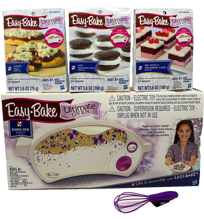 Easy Bake Oven Easy Bake Ultimate Oven Bundle Baking Star Edition + Larger Size 13.8 Oz. 3-Pack Refill Mixes (Pizza, Whoopie Pies and Red Velvet & St