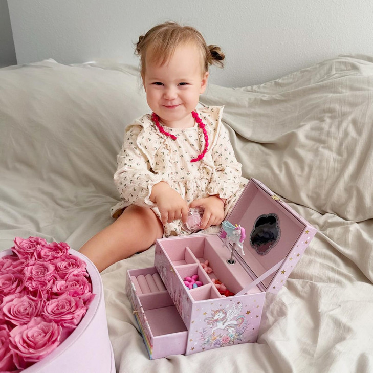 ProCase Children's Jewelry Box, Kids Jewelry Organizer with Unicorn for Little Girls, Jewelry Case Gift for Toddler Age 2 3 4 5 6 7 8 -Sunshine