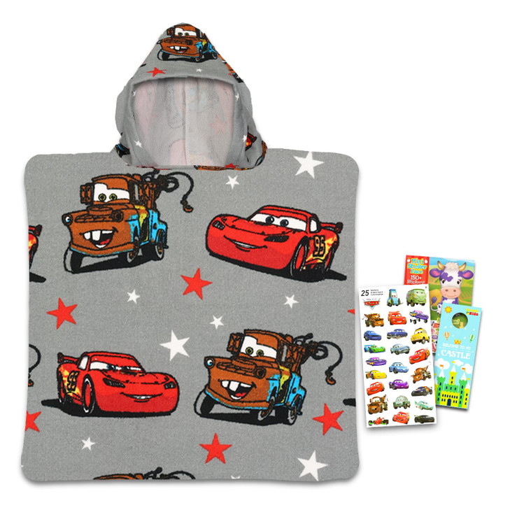 Disney Cars Hooded Towel Set for Kids, Girls, Boys - Lightning McQueen Bath Towel Poncho Bundle with Stickers, More | Disney Cars Bathroom Set
