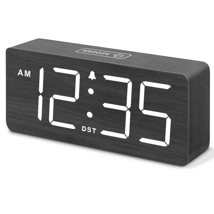 DreamSky Wooden Digital Alarm Clock for Bedroom - Loud Alarm Clock for Heavy Sleepers with Volume Control, Desk Clocks for Living Room with Large Num