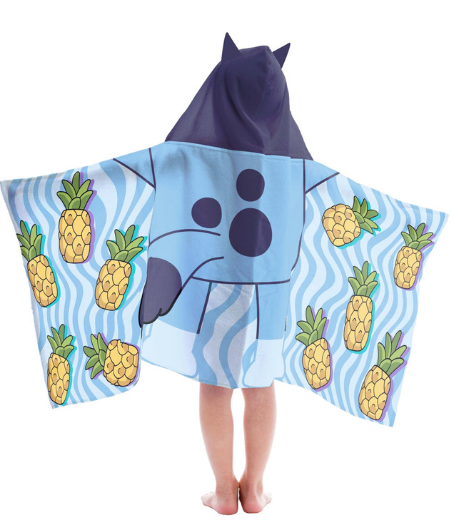 Jay Franco Hooded Bath and Beach Towel  Soft & Cozy 22" x 51" Kids' Cotton Pool Towel, Blue - Bluey