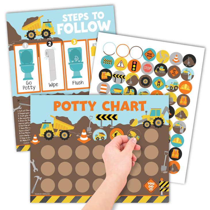 Hadley Designs Potty Training Chart for Toddlers Boys -10 Sticker Potty Chart for Toddlers Boys, 8.5x11" Potty Training Sticker Charts for Toilet Suc