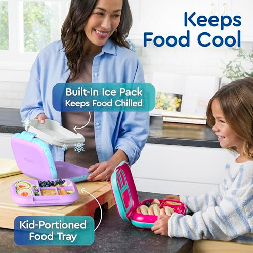 Bentgo Chill Kids Leak-Proof Lunch Box - 4-Compartment Bento Box with Built-In Ice Pack, 3.3 Cup Capacity, PFAS & BPA-Free, Microwave & Dishwasher Sa