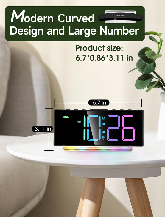 Cadmos Extra Loud Alarm Clock for Heavy Sleepers Adults,Teens,Kids,Rainbow Clock for Bedrooms,Small Bedside Digital Clock with Large Display,7 Color