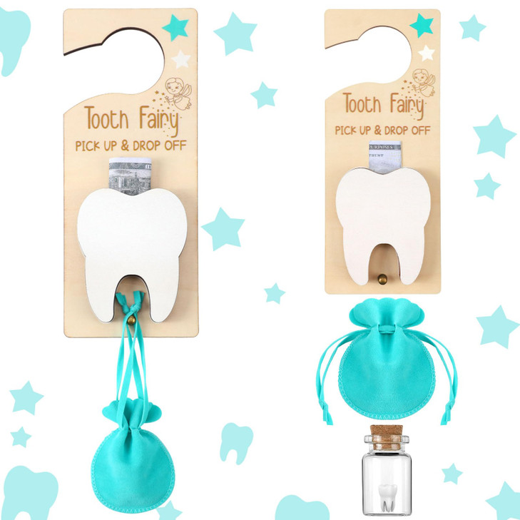 DoubleFill Tooth Fairy Gift Holder Bag Door Hanger National Children's Dental Health Month Dentist's Day Gift Tooth Fairy Kit Keepsake Teeth Box for