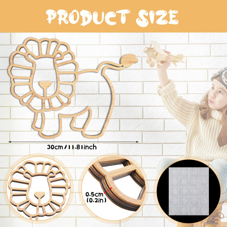 Yulejo 3 Pieces Nursery Wall Decor Jungle Theme Nursery Decoration Wooden Woodland Safari Animal Wall Decor with Glue Points for Bedroom