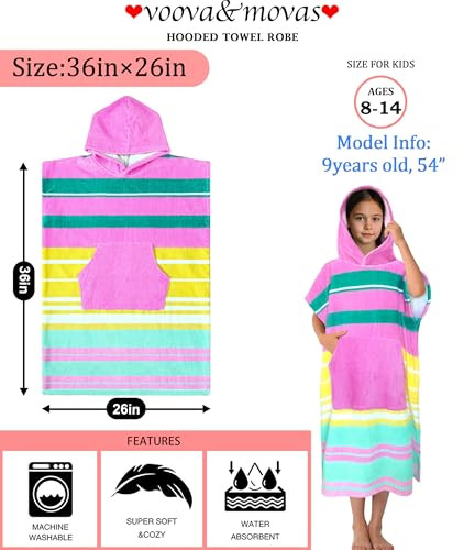 Hooded Towel Robe for Girl Teens (8-14 Years,36"X26") | Premium 100% Cotton Oversized Poncho Towel for Big Kids | Super Absorbent Hooded Towel Dress