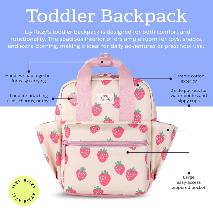 Itzy Ritzy Toddler Backpack - Daycare Bag - Features Adjustable Shoulder Straps, 2 Side Pockets & Spacious Interior with Wipeable Fabric Lining & Nam